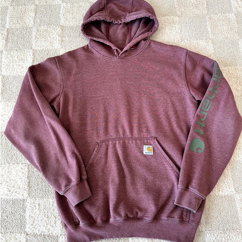 Carhartt Workwear Hoodie Red Heather K288 Logo Sleeve Hit Sweatshirt Size Small